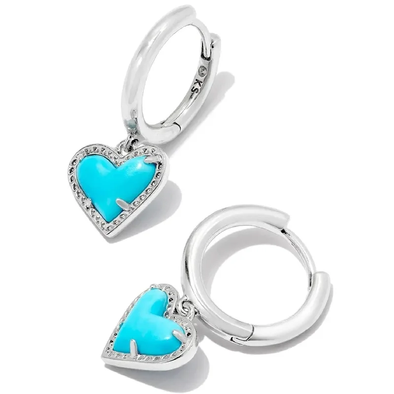 Women’s luxury earrings-Kendra Scott | Ari Heart Silver Huggie Earrings in Variegated Turquoise Magnesite