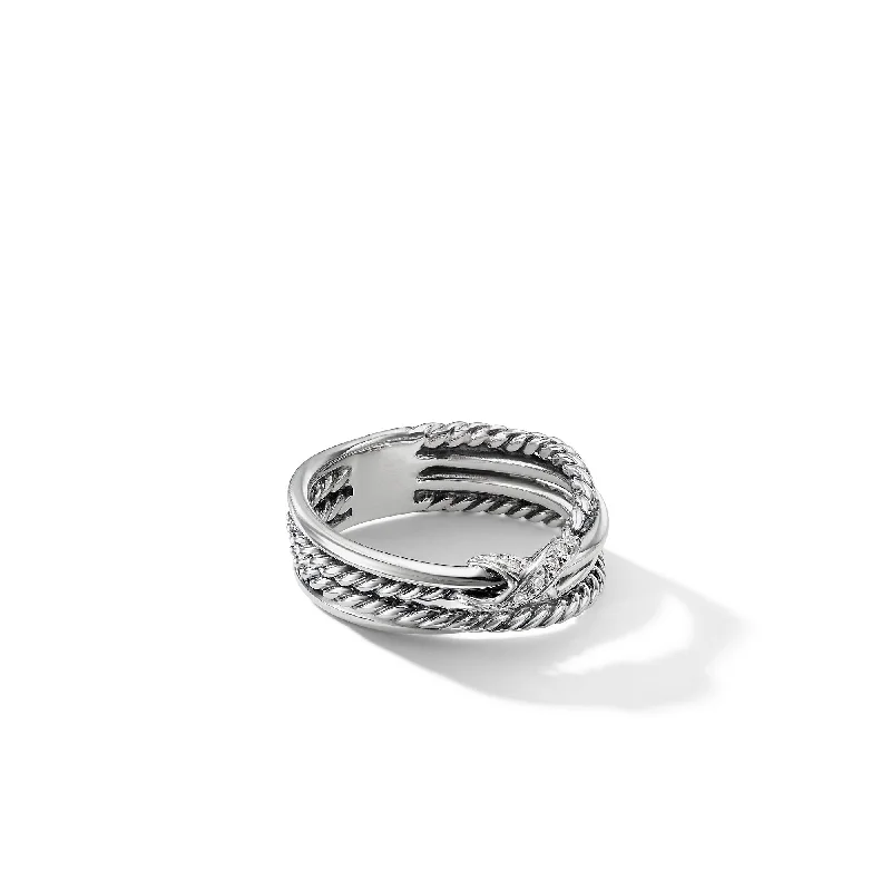 Women’s oval rings-X Crossover Band Ring in Sterling Silver with Diamonds\, 6mm