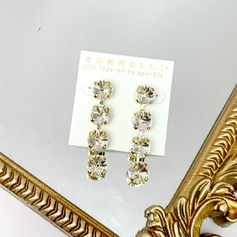 Women’s gold hoop earrings-Sorrelli | Mara Statement Earrings in Bright Gold Tone with Clear Crystals