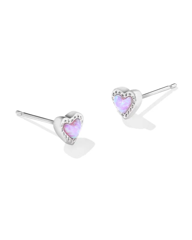 Women’s floral earrings-Kendra Scott | Mini Ari Silver Heart Studs in Bubblegum Pink Opal