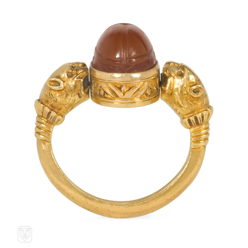 Women’s halo rings-Antique Eqyptian Revival gold and carnelian swivel ring