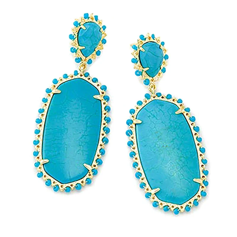 Women’s luxury gold earrings-Kendra Scott | Parsons Gold Statement Earrings in Variegated Turquoise Magnesite