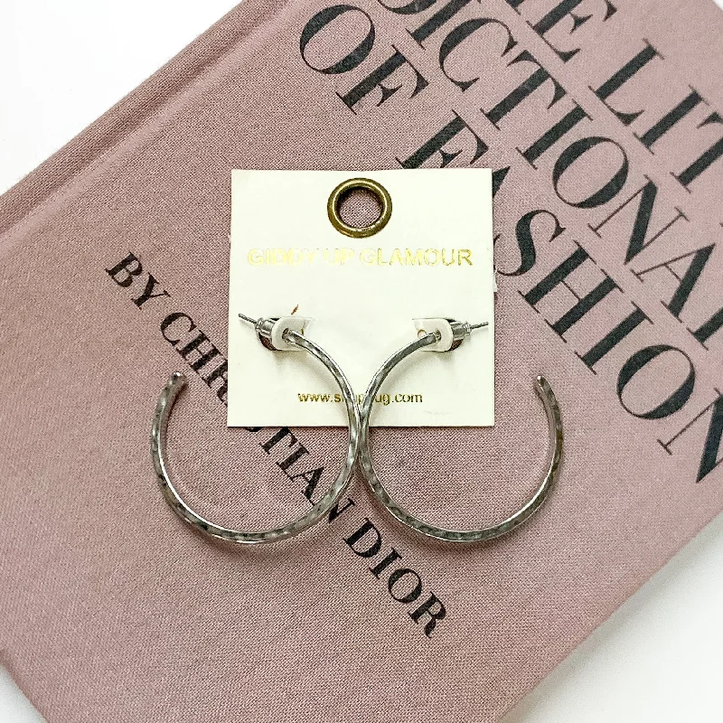 Women’s chandelier gold earrings-Large Hammered Hoops in Silver Tone