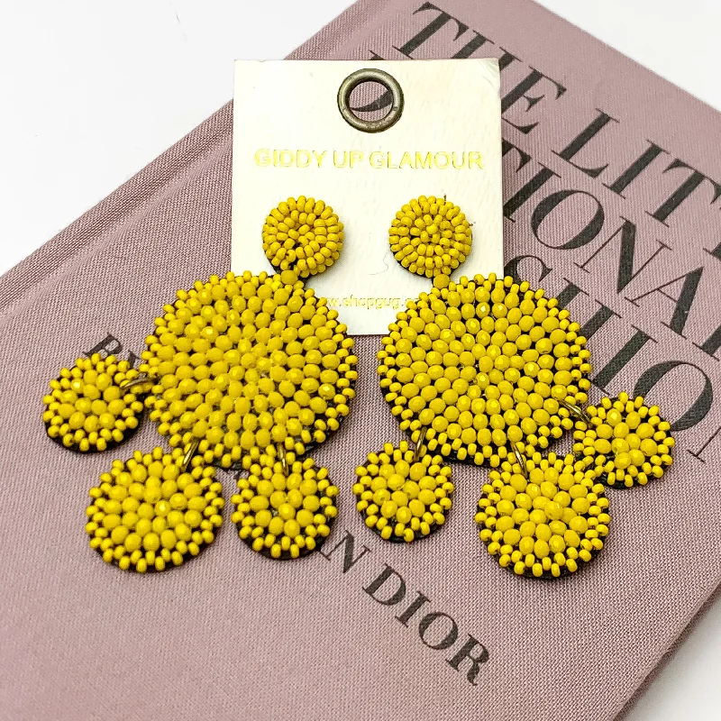 Women’s floral earrings-Beaded Circle Drop Statement Earrings in Yellow