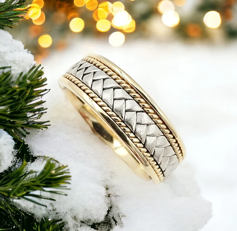 Women’s bohemian rings-Mens 14k 2 Toned Gold Ring.