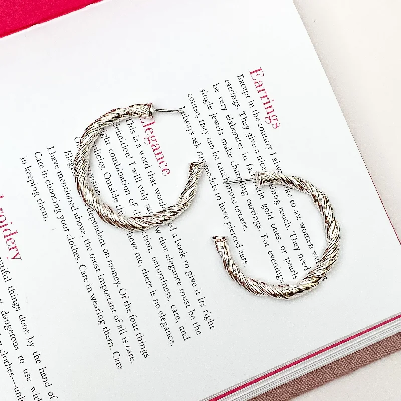 Women’s geometric drop earrings-Anything Goes Twisted Medium Hoop Earrings in Silver Tone