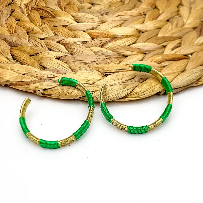 Women’s luxury diamond earrings-Game Day Glam Colored Hoop Earrings in Green and Gold