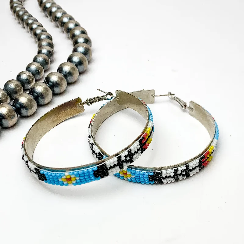 Women’s classic hoop earrings-Aztec Pattern Beaded Hoop Earrings in Multicolor