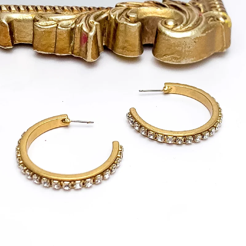 Women’s elegant earrings-City Nights Gold Tone Hoop Earrings With Inlaid Clear Crystals