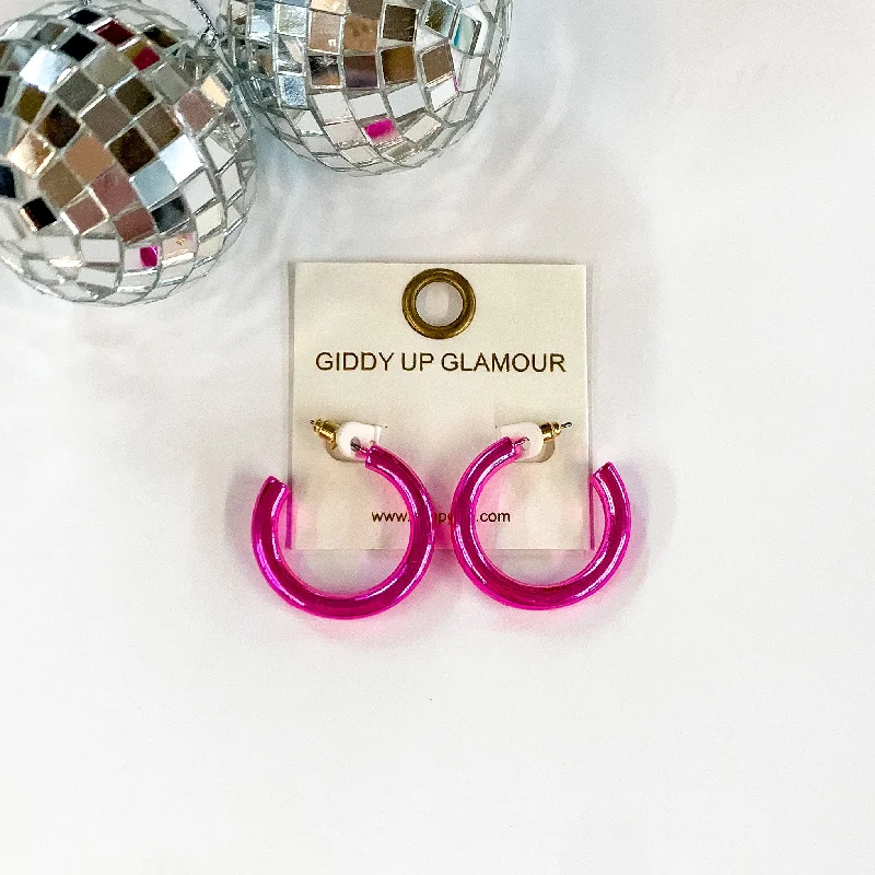 Women’s silver stud earrings-Light up Small Neon Hoop Earrings in Hot Pink