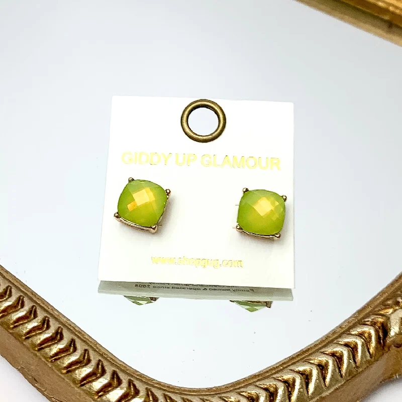 Women’s pearl stud earrings-Large Crystal Stud Earrings in Light Green