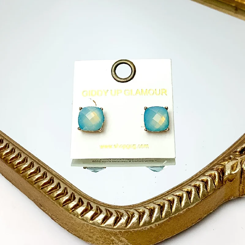 Women’s unique drop earrings-Large Crystal Stud Earrings in Light Blue