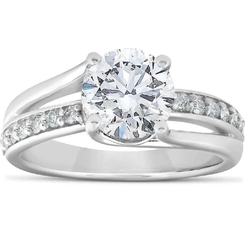 Women’s cushion cut engagement rings-14k White Gold 2 1/4 Ct TDW Round Diamond Engagement Ring with Side Stones Clarity Enhanced