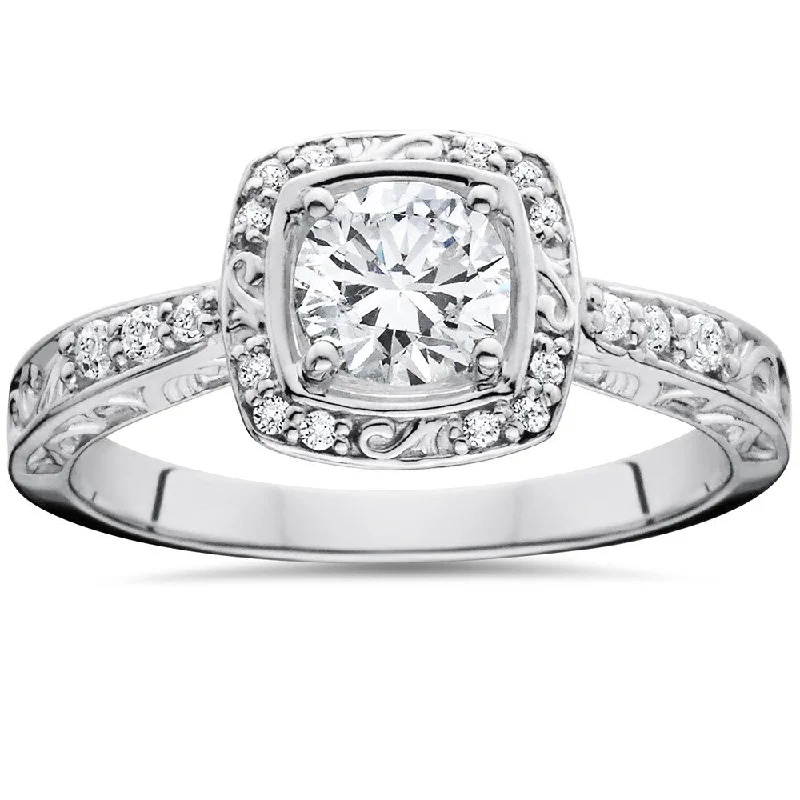 Women’s engagement rings with diamonds-14k White Gold 7/8 ct TDW Sculptural Diamond Engagement Ring - White H-I - White H-I