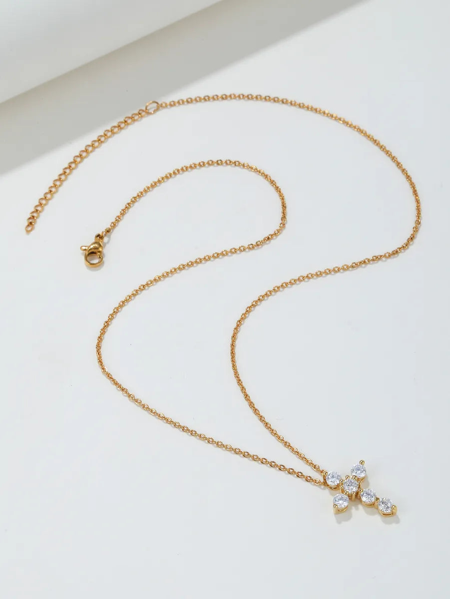 Women’s double-layer necklaces-Fairy Style Simple Style Cross Copper 18k Gold Plated Zircon Pendant Necklace In Bulk