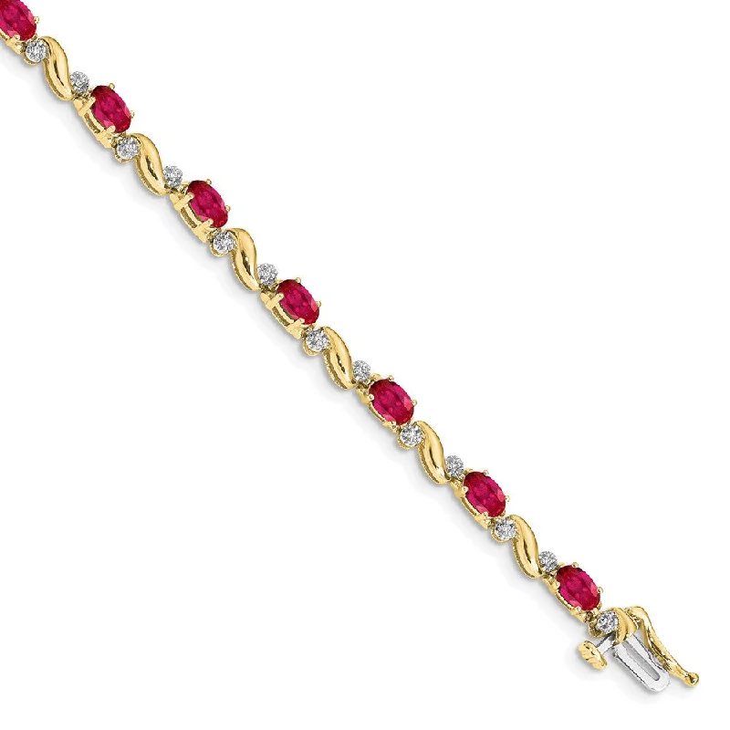 Women’s vintage-inspired bracelets-10k Diamond and Ruby Bracelet-WBC-BM4487-RU-010-1YA