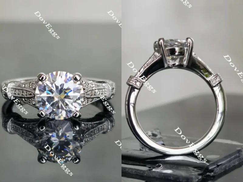 Women’s cushion halo engagement rings-Doveggs round art deco moissanite engagement ring