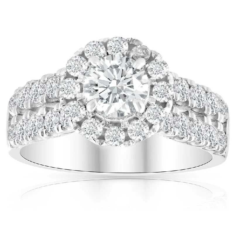 Women’s cushion halo engagement rings-2.50 Ct Diamond Halo Double Row Engagement Ring White Gold Enhanced