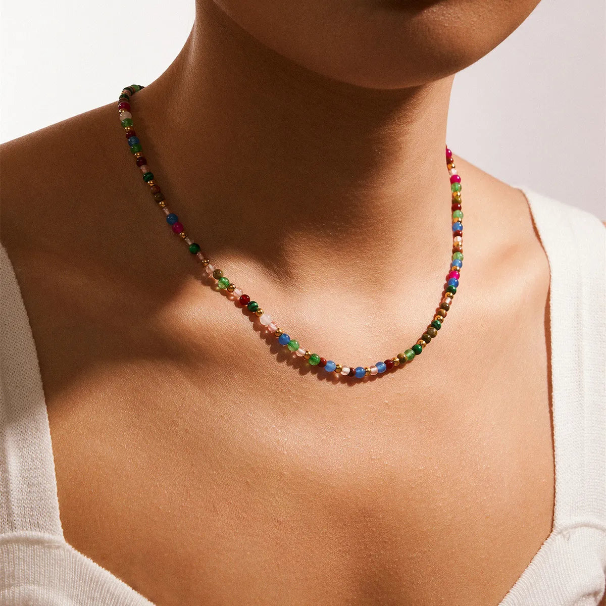 Women’s pearl necklaces-Bohemian Color Block Glass Titanium Steel Beaded Women's Necklace