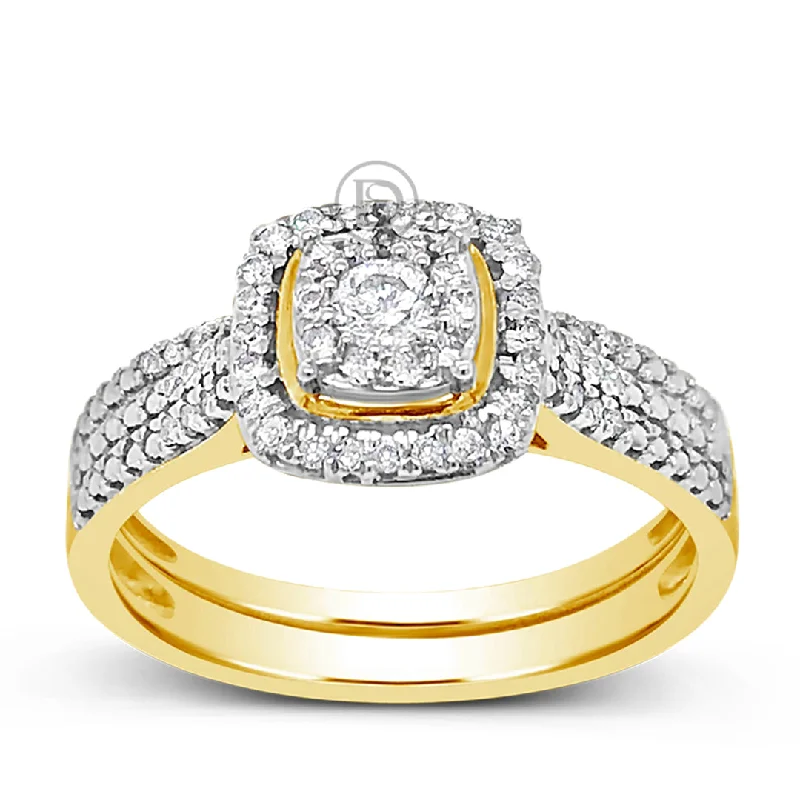 Women’s rose gold solitaire engagement rings-Diamond Halo Engagement Ring .33 CTW Round Cut 10K Yellow Gold