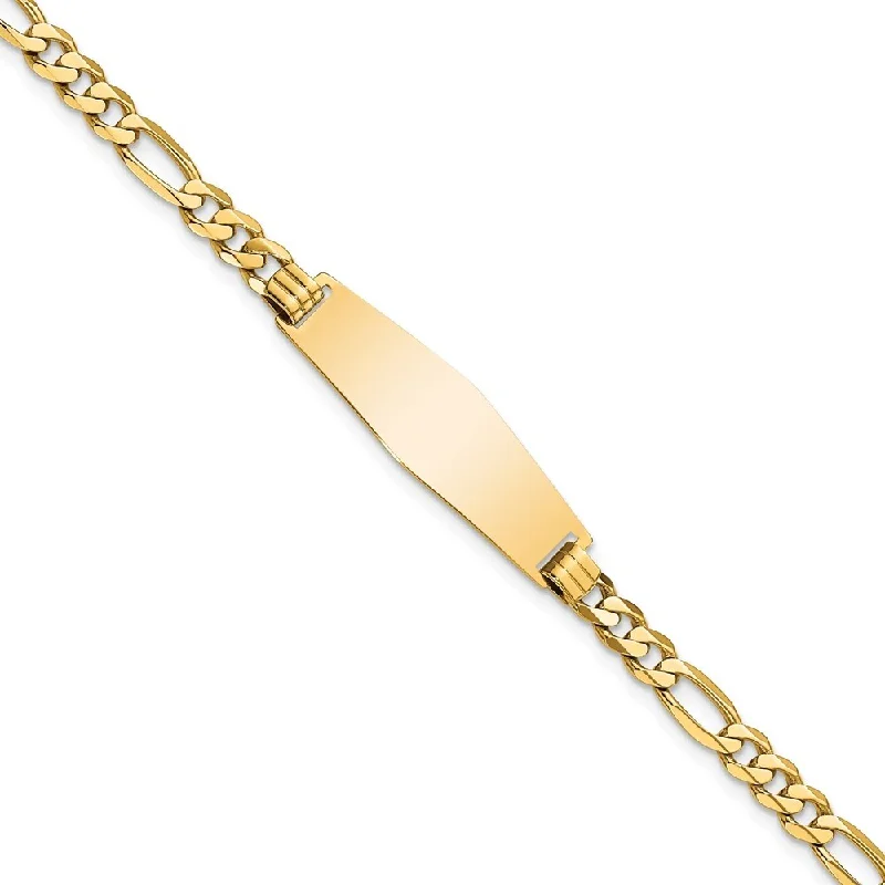 Women’s vintage-inspired bracelets-14k Yellow Gold 9.5mm Soft Diamond Shape Flat Figaro Link ID Bracelet, 7"