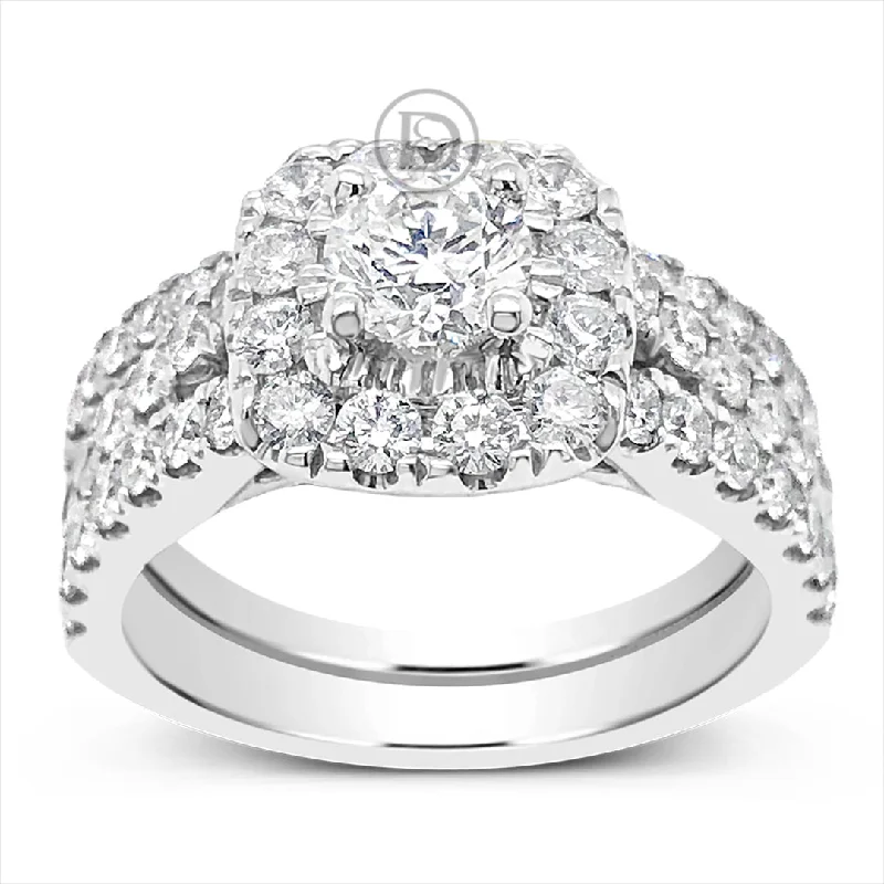 Women’s diamond pave engagement rings-Diamond Engagement Ring 2 CTW Round Cut14K White Gold Bridal Set