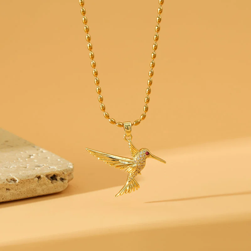 Women’s bridal necklaces-Stainless Steel Copper 18K Gold Plated Simple Style Bird Inlay Zircon Pendant Necklace