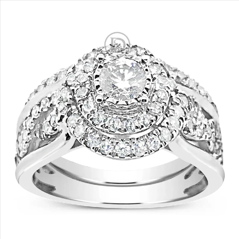 Women’s unique engagement rings-Infinity Diamond Halo Engagement Ring 1CTW Round Cut 14K White Gold