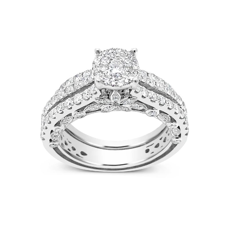 Women’s diamond eternity engagement rings-Diamond Halo Engagement Ring 1.58 CTW White Gold Bridal Set