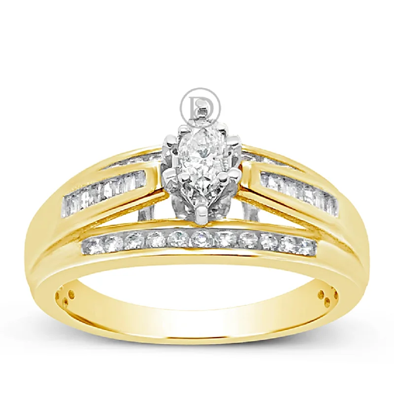 Women’s engagement rings with matching wedding bands-Diamond Engagement Ring .50 CTW Marquise Cut 10K Yellow Gold