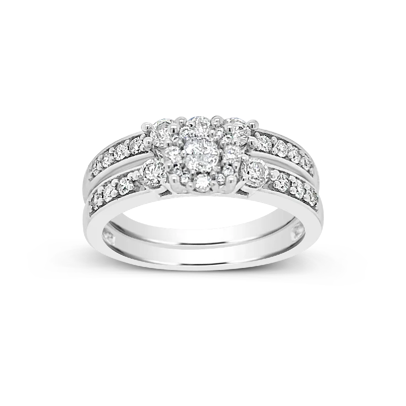 Women’s bespoke engagement rings-Diamond Halo Engagement Ring .75 CTW Round Cut 14K White Gold