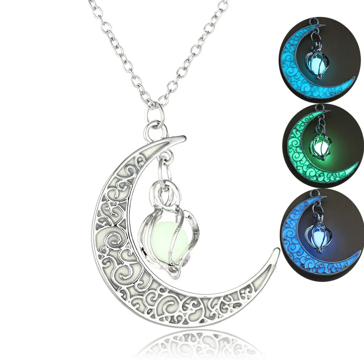 Women’s antique necklaces-Hot Selling Hollow Spiral Moon Luminous Pendant Cyclone Luminous Bead Necklace Wholesale Gooddiy