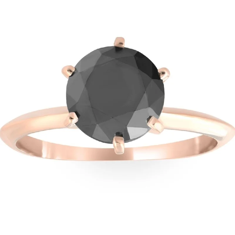 Women’s rose gold diamond engagement rings-2 Ct Black Diamond Solitaire Engagement Ring 14k Rose Gold