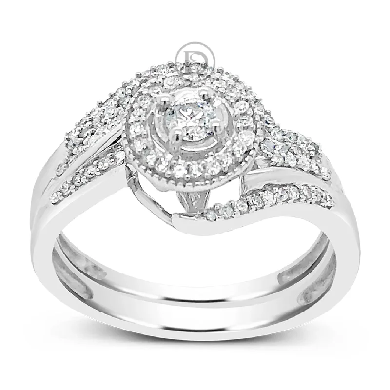 Women’s modern solitaire engagement rings-Diamond Halo Engagement Ring .35 CTW Round Cut 10K White Gold