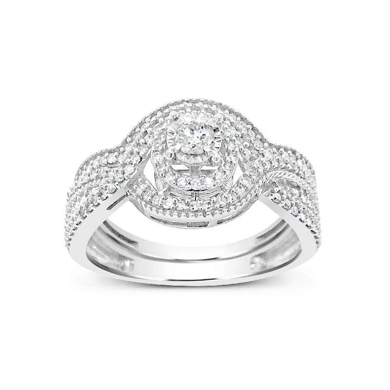 Women’s gold engagement rings-Diamond Halo Engagement Ring .33 CTW Round Cut 10K White Gold