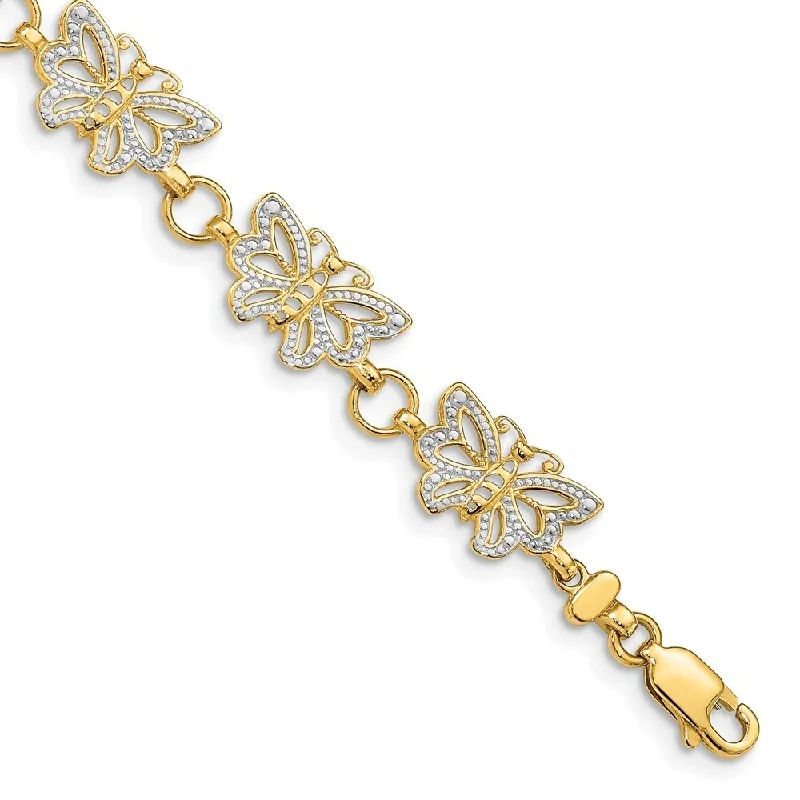 Women’s custom bracelets-14k Yellow Gold w/Rhodium 8mm Butterfly Bracelet, 7"