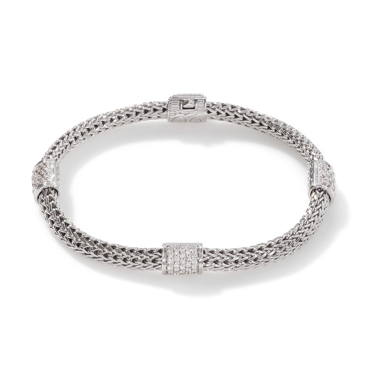 Women’s charm bangles-John Hardy Classic Chain Silver Diamond Pave' Four Station Bracelet