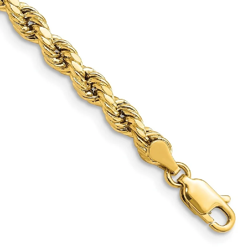 Women’s elegant cuff bracelets-14k Yellow Gold 4mm Semi-solid Diamond-Cut Rope Chain Bracelet, 7"