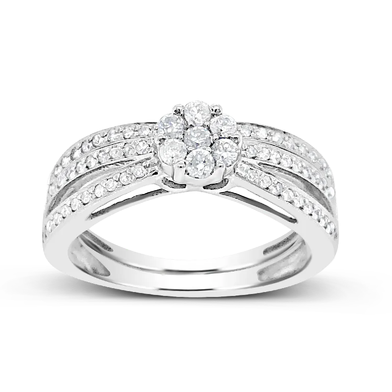 Women’s cushion halo engagement rings-Diamond Halo Engagement Ring .40 CTW Round Cut 14K White Gold