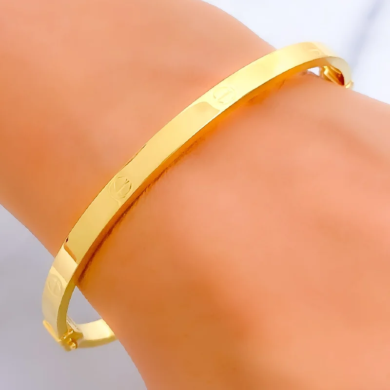 Women’s simple bracelets-Women’s simple bracelets-Delightful 22K Gold Skinny Screw Bangle Bracelet