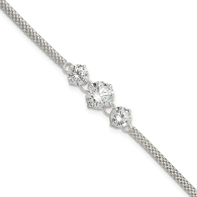 Women’s charm bangles-925 Sterling Silver Cubic Zirconia 3-stone Bracelet, 7.5"