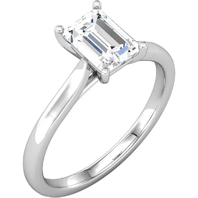 Women’s diamond pave engagement rings-14k White Gold 1 Ct Emerald Cut Solitaire Diamond Engagement Ring Clarity Enhanced