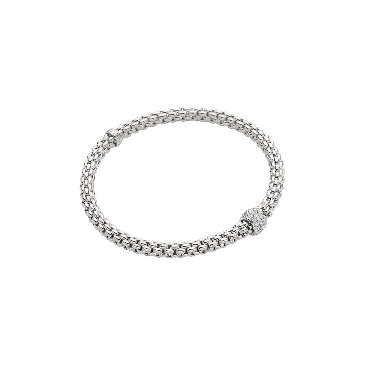 Women’s stackable bracelets-FOPE 18K White Gold Solo Colleciton Flexible Diamond Bracelet, Small Size