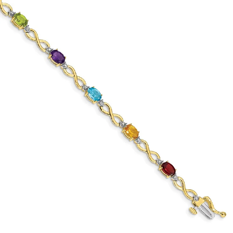 Women’s small bangles-10k Rainbow Gemstone and Diamond Infinity Bracelet-WBC-BM4494-RB-003-1YA