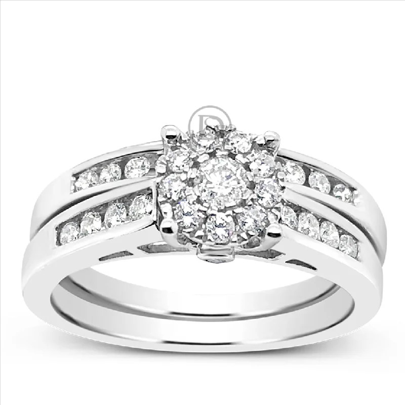 Women’s radiant-cut diamond engagement rings-Diamond Halo Engagement Ring .50 CTW Round Cut 14K White Gold