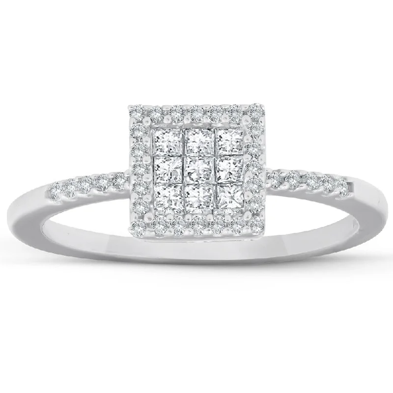 Women’s solitaire engagement rings-3/8 Ct Princess Cut Diamond Halo Engagement Ring 10k White Gold