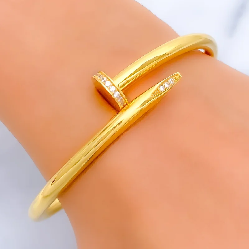 Women’s engraved bangles-Women’s engraved bangles-Glistening 22K Gold Nail CZ Bangle Bracelet