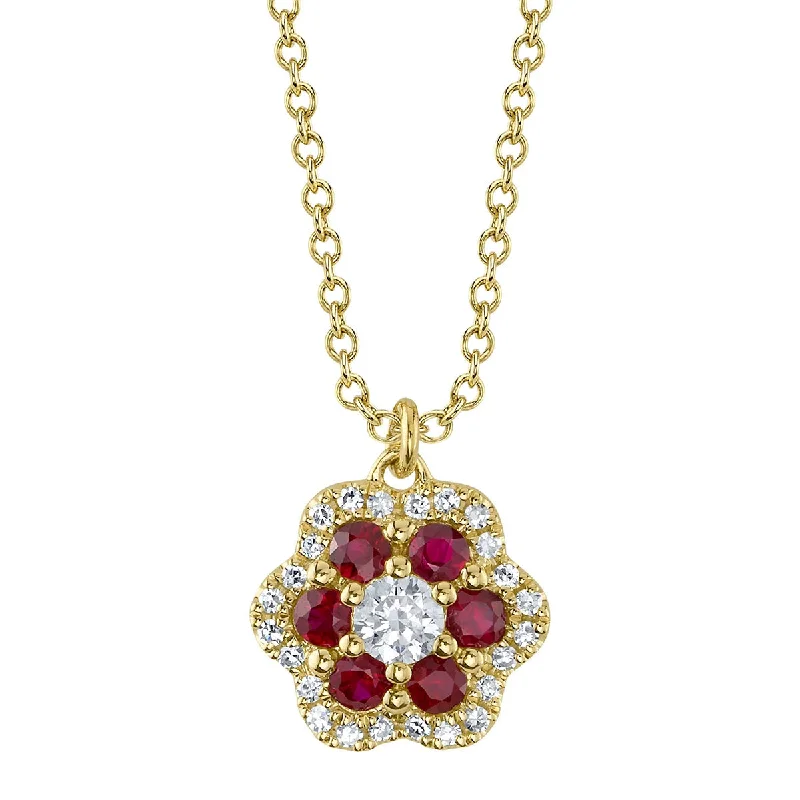 Women’s luxurious necklaces-Shy Creation Diamond & Ruby Flower Necklace