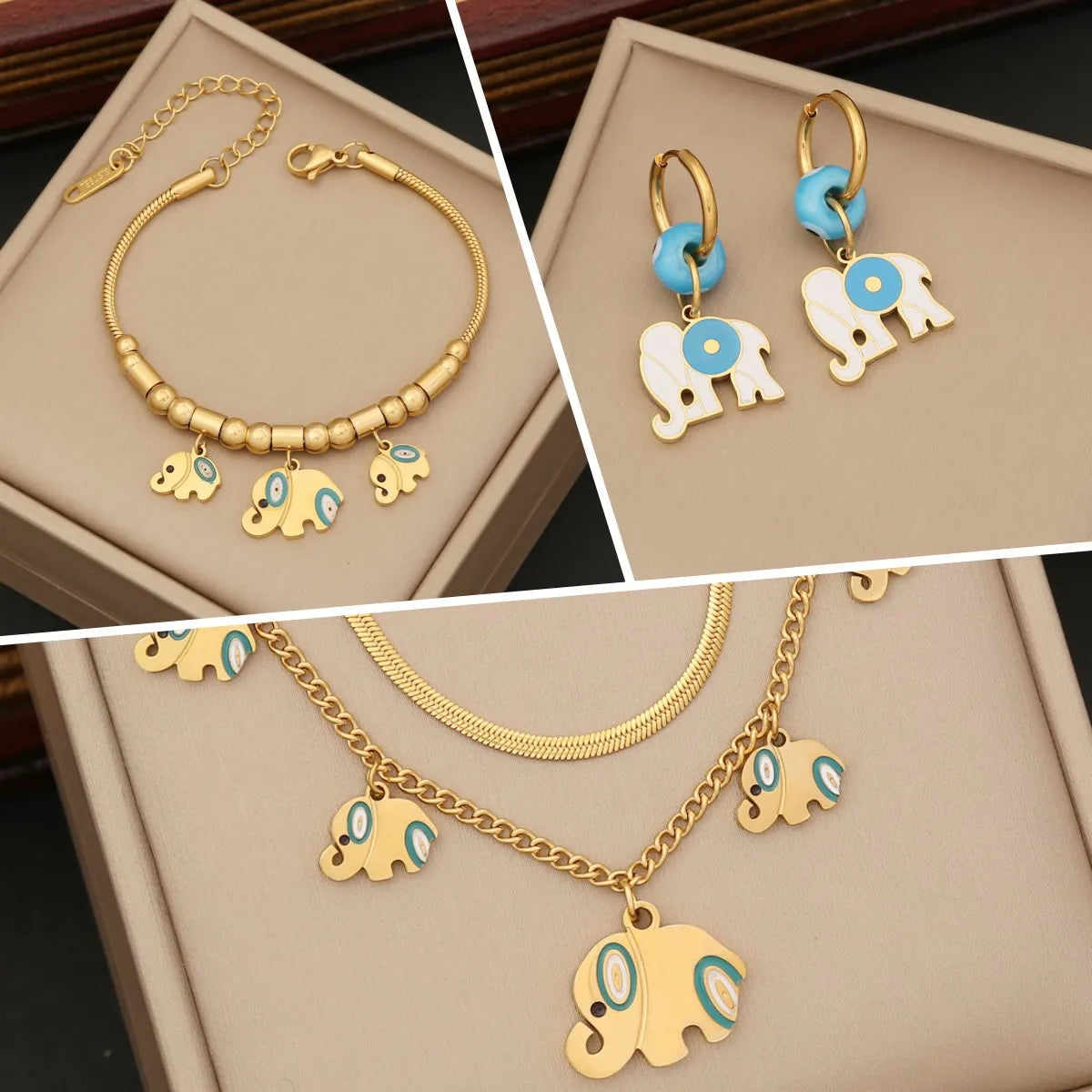 Women’s dainty gold necklaces-Elephant Necklace Stainless Steel Double-layer Chain