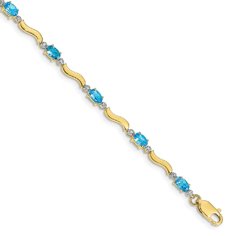 Women’s engraved bracelets-10k Fancy Diamond and Blue Topaz Bracelet-WBC-BM4493-BT-001-1YA